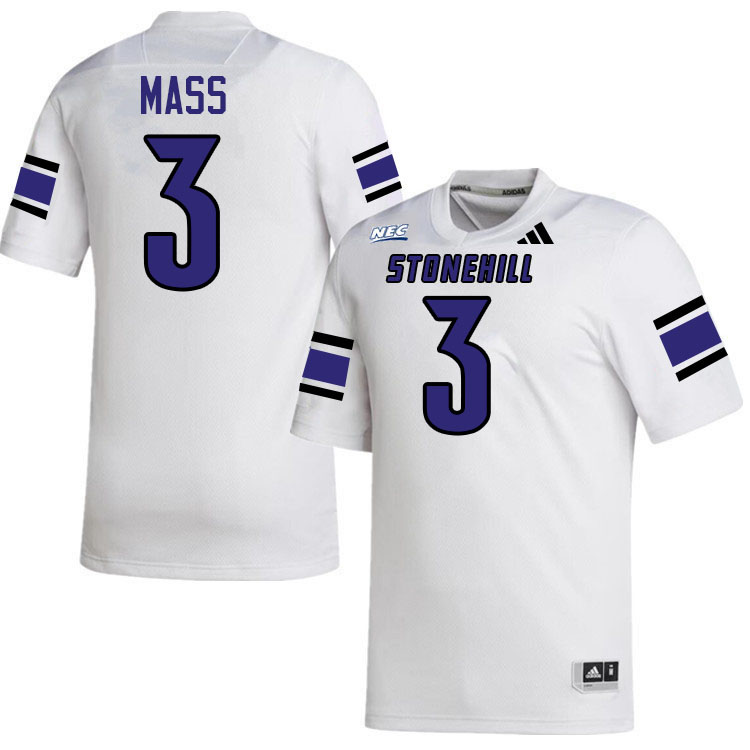 Stonehill Skyhawks #3 Faisal Mass College Football Jerseys,Uniforms Stitched-White